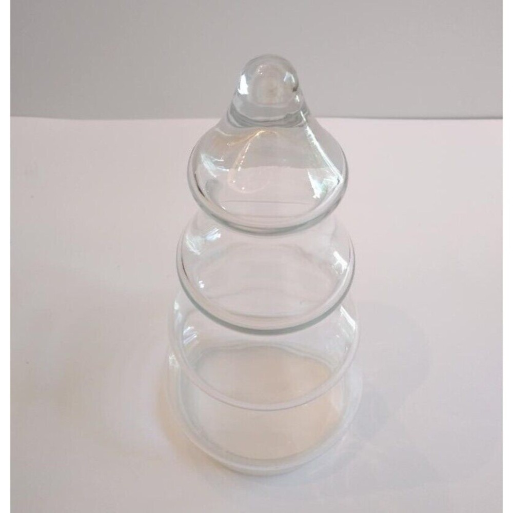 Vintage Clear Glass Christmas Tree Apothecary Jar Plastic Lid Base - Picture 2 of 7